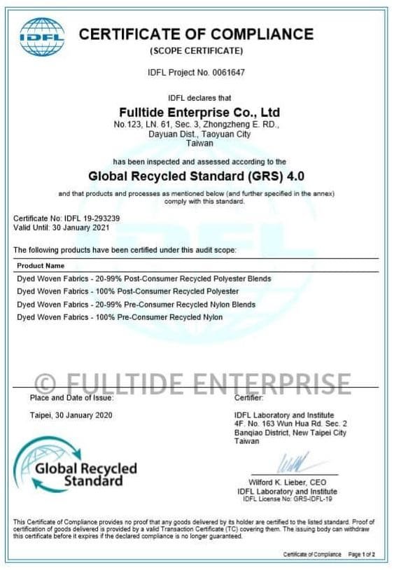 GRS Swisslab Certificate